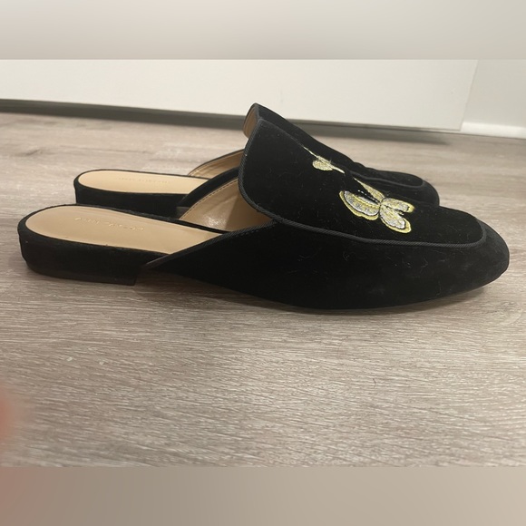 Blogger Fave Leather Ann Taylor Velvet Black Gold Embroidery Loafers Butterfly 9 - Picture 4 of 9
